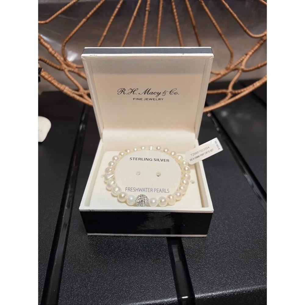 New- R.H. Macy's White Freshwater‎ Pearls BRACELET ONLY- Sterling Silver NIB
